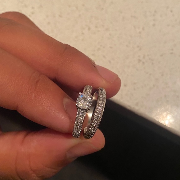 Round Cut Ring with Paved Band Set 925 Sterling Silver Engagement Ring - Picture 9 of 9